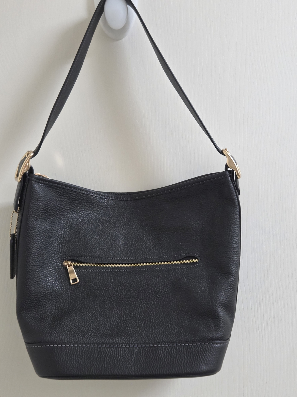 Coach Black Pebbled Leather Shoulder Bag. NOTE: SHOULDER STRAP SHORTENED. - Picture 2 of 5